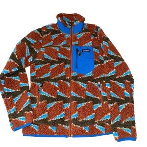 Patagonia Retro X Deep Pile Take Root Burnished Red Pattern Fleece Womens Sz XS